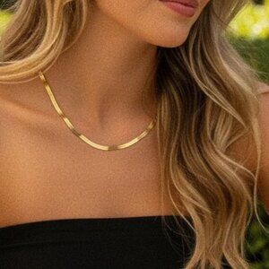 Waterproof Gold Herringbone Chain Necklace Classic Layering Chain